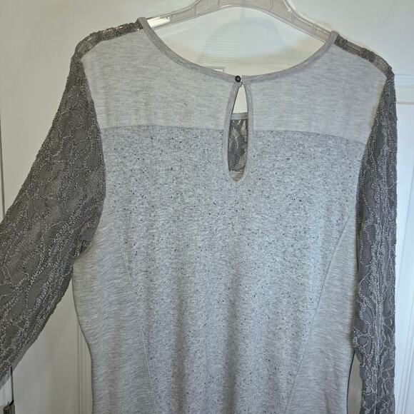 Sundance Manette Lace Sleeve Midi Dress Sz Large Light Gray Stretchy Knit Boho - Picture 12 of 16